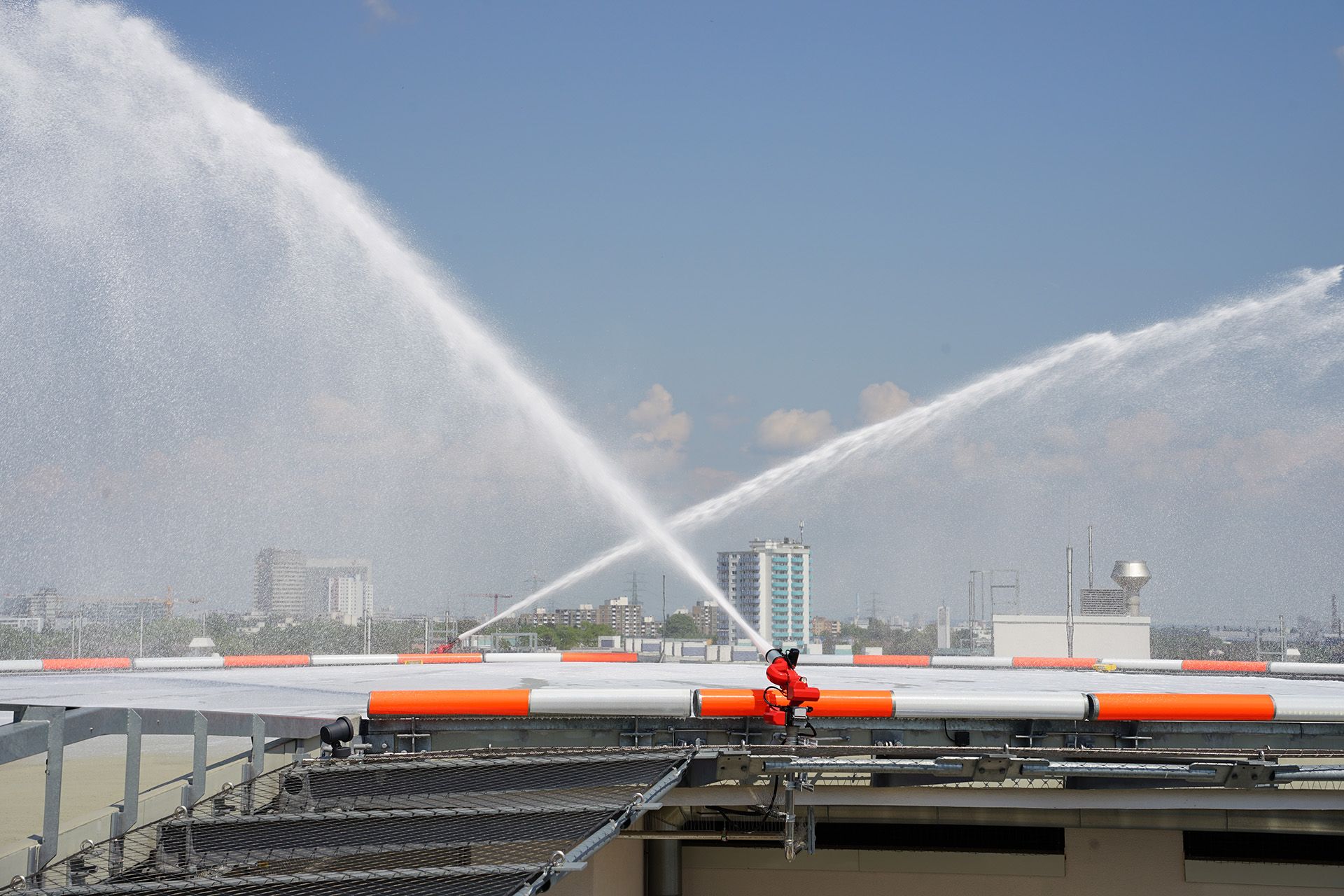 FireDos extinguishing monitor on a helipad of a hospital