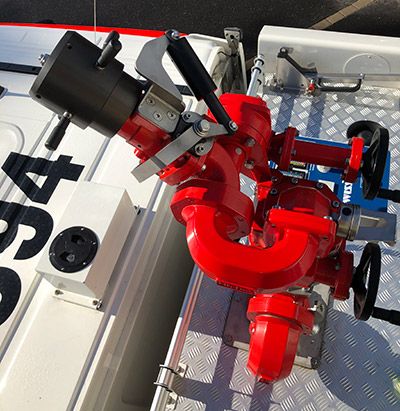 M2 fire monitor mounted on a folding bracket – extended position on a fire vehicle roof