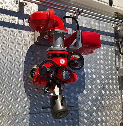 M2 fire monitor mounted on a folding bracket – folded position on a fire vehicle roof