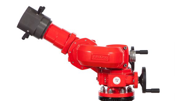 Fire monitor M2 with handwheels for manual operation, side view