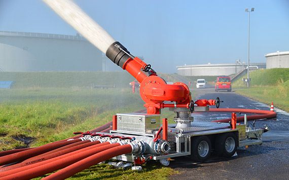 M9 fire monitor trailer delivering a powerful full jet